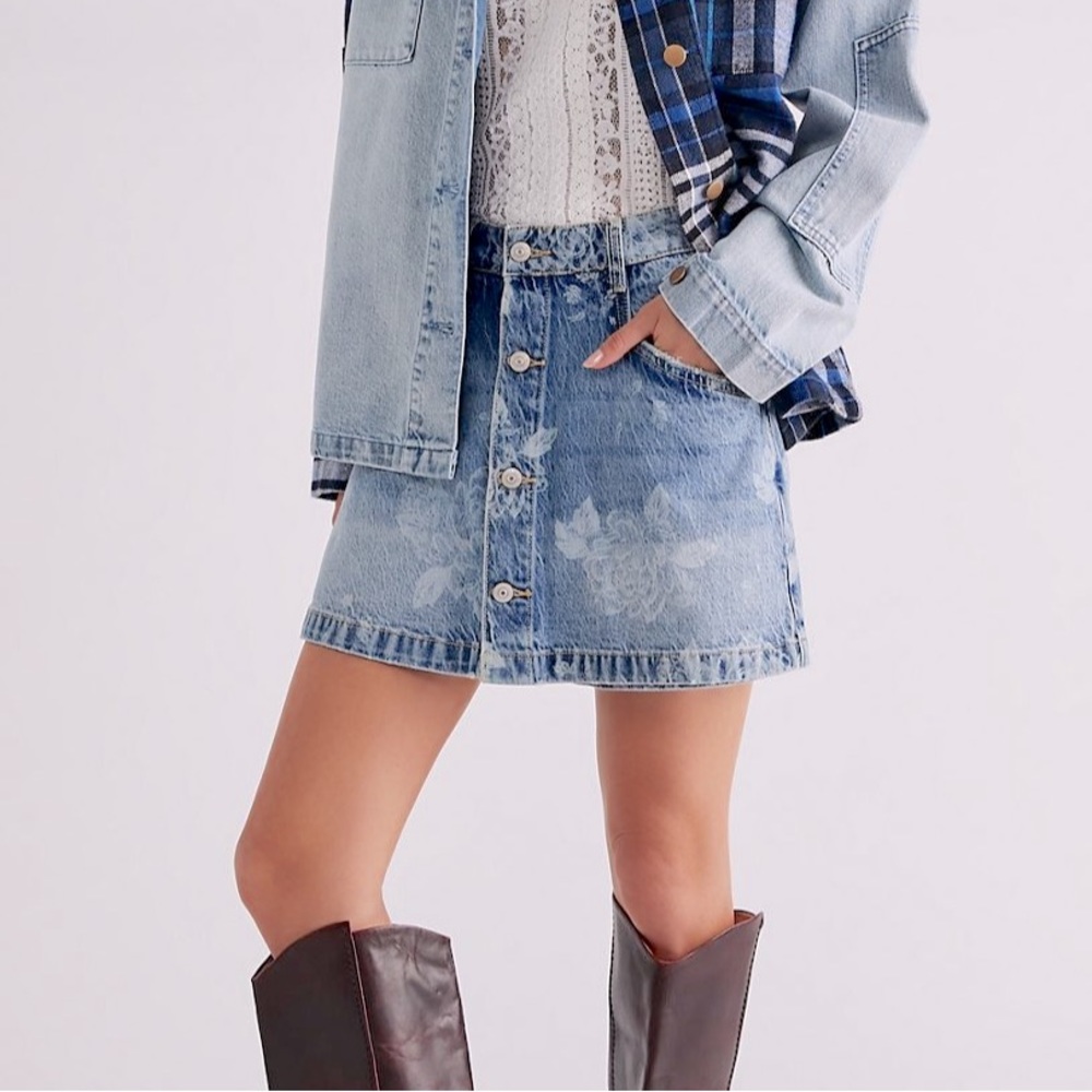 Free People Ray Printed Denim Skort NWT